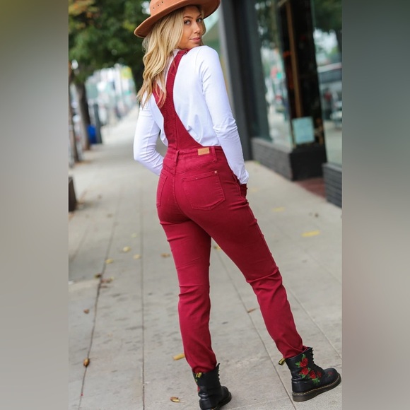 Feeling The Love Scarlet High Waist Denim Double Cuff Overalls - Picture 10 of 11